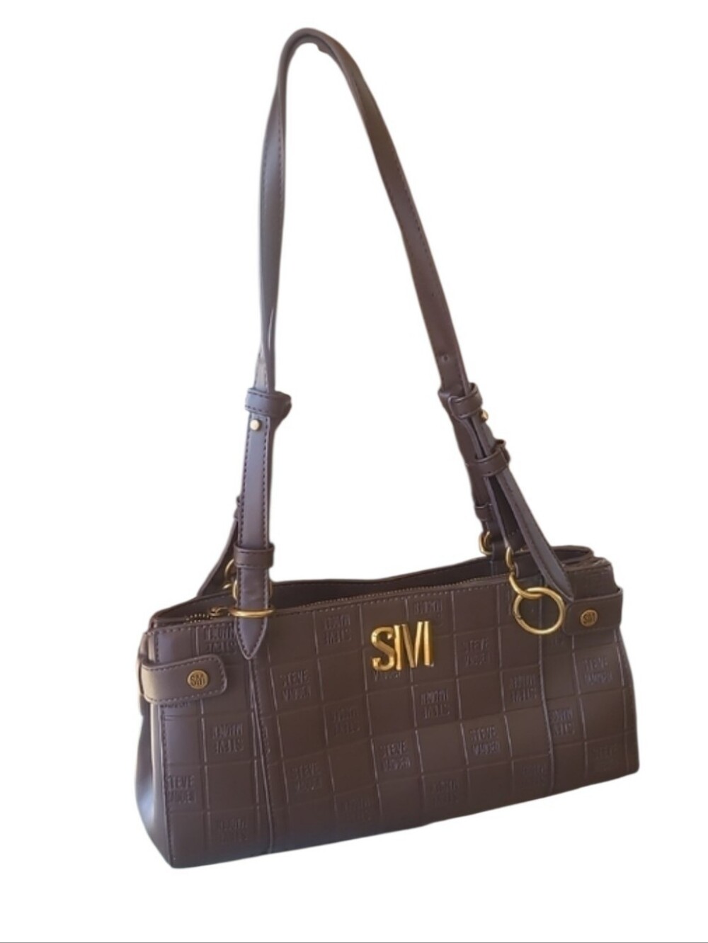 Steve Madden Brown Embossed SM Logo Shoulder Bag - Picture 1 of 13